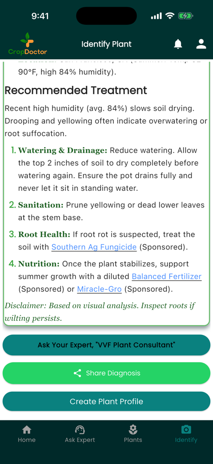 VVF CropDoctor crop diagnosis with share and expert review