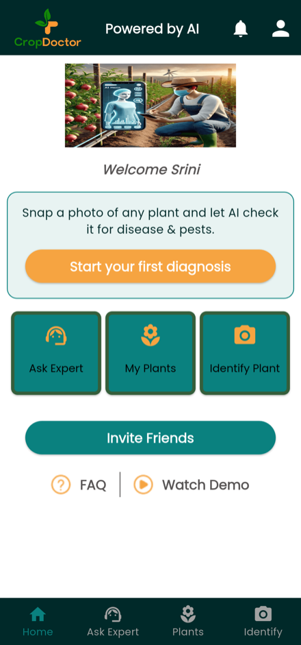 Home screen — start your first diagnosis